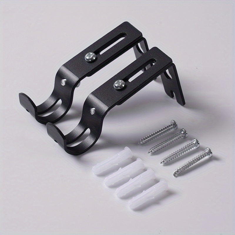 Adjustable Curtain Rod Wall Mount Brackets Set of 2 Black Metal for Bedroom Living Room Bathroom