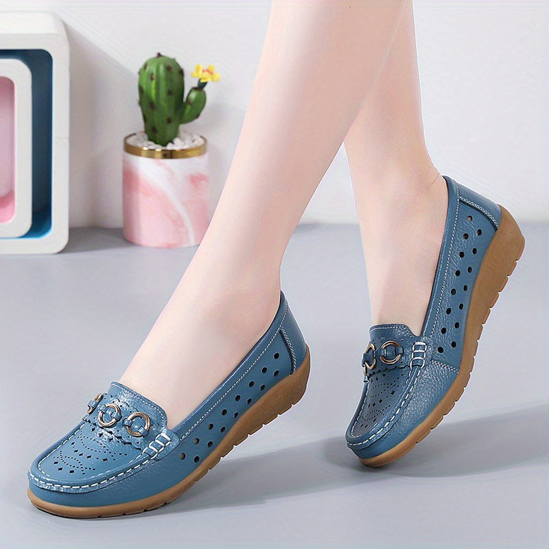 Women's Flat Shoes Breathable Hollow Out Slip-On Casual Round Toe All-Season
