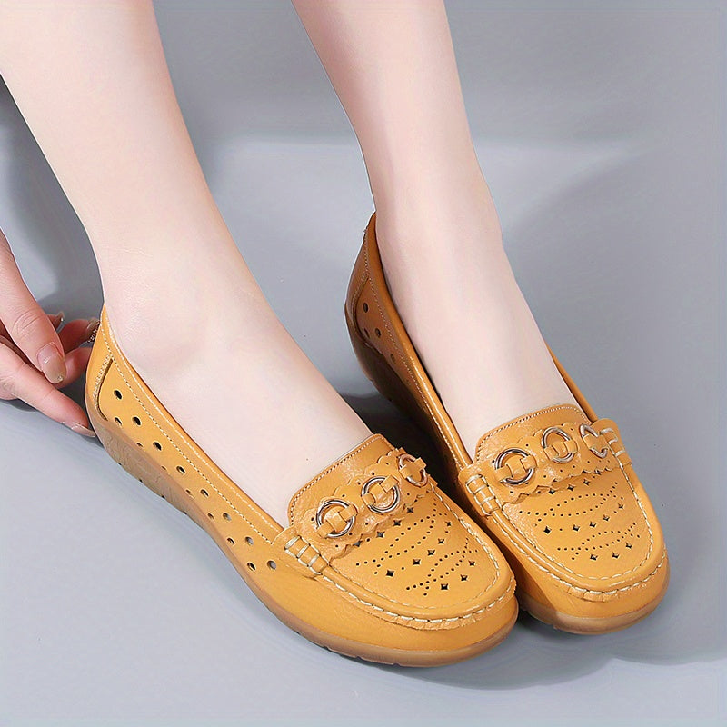 Women's Flat Shoes Breathable Hollow Out Slip-On Casual Round Toe All-Season