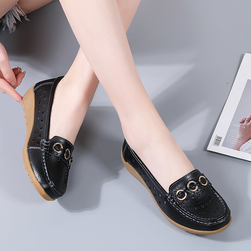 Women's Flat Shoes Breathable Hollow Out Slip-On Casual Round Toe All-Season