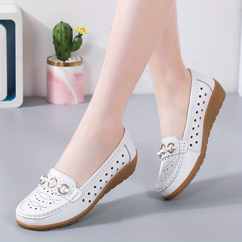 Women's Flat Shoes Breathable Hollow Out Slip-On Casual Round Toe All-Season