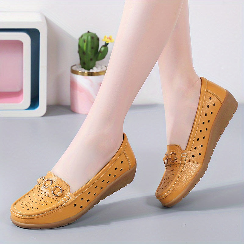 Women's Flat Shoes Breathable Hollow Out Slip-On Casual Round Toe All-Season