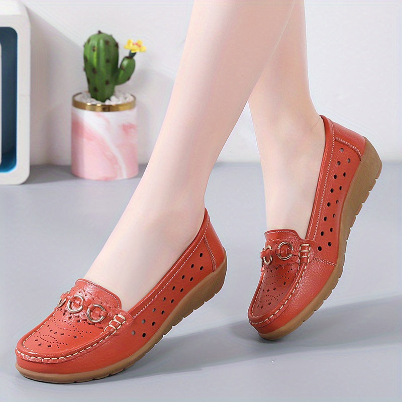 Women's Flat Shoes Breathable Hollow Out Slip-On Casual Round Toe All-Season