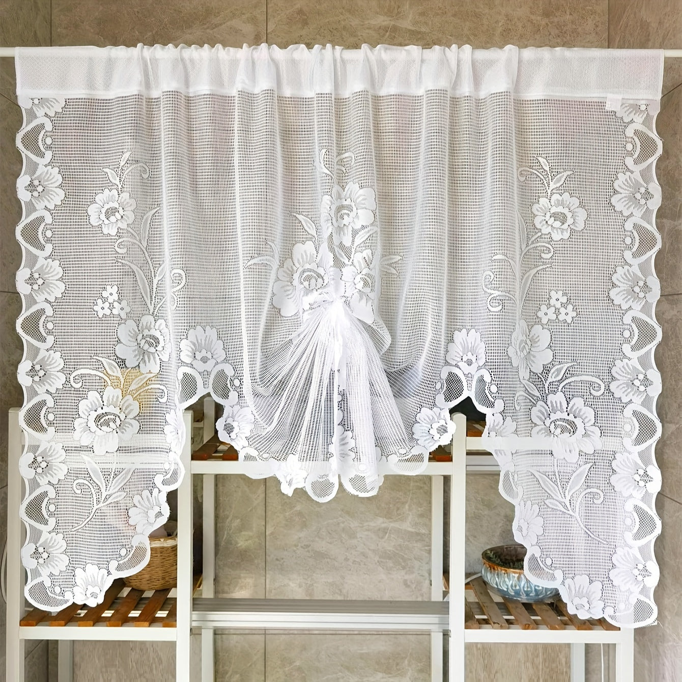 Set of 2 Butterfly and Floral Lace Curtains for Doors and Windows