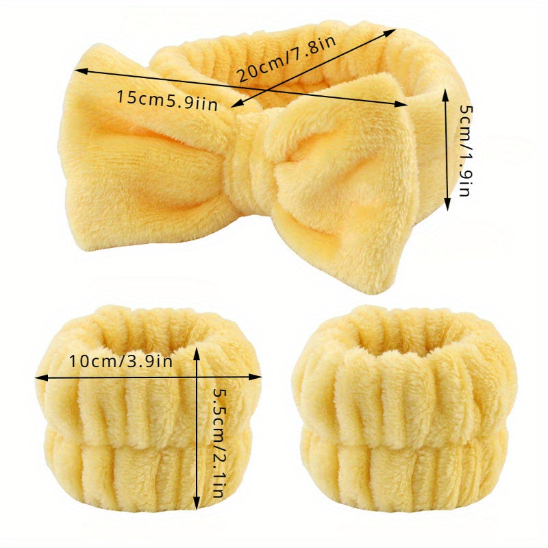 Set of 3 SoftTouch Plush Headbands and Wristbands for Spa Yoga Sports Facial Cleansing