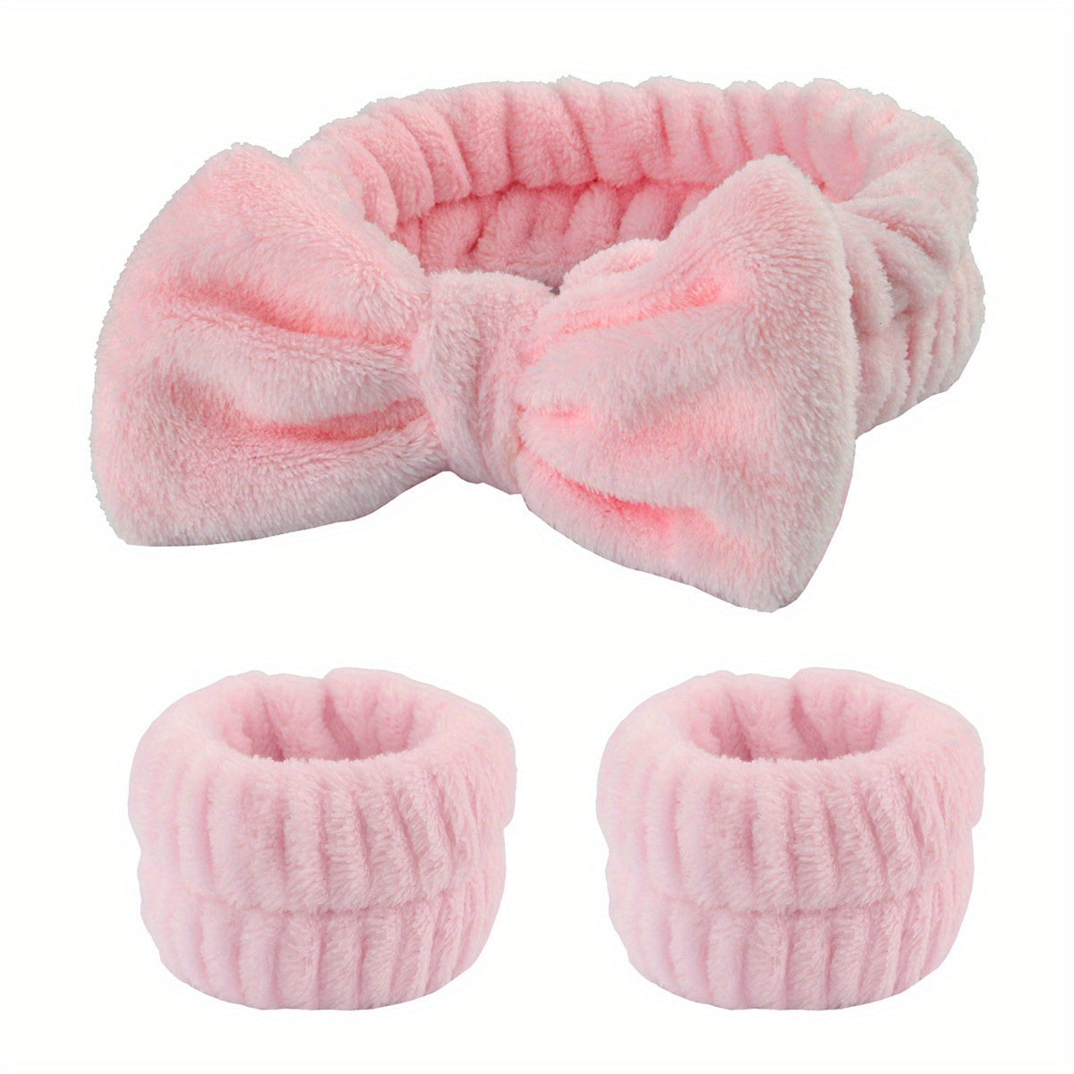 Women's Plush Headband and Wristband Set for Spa, Makeup, and Hair