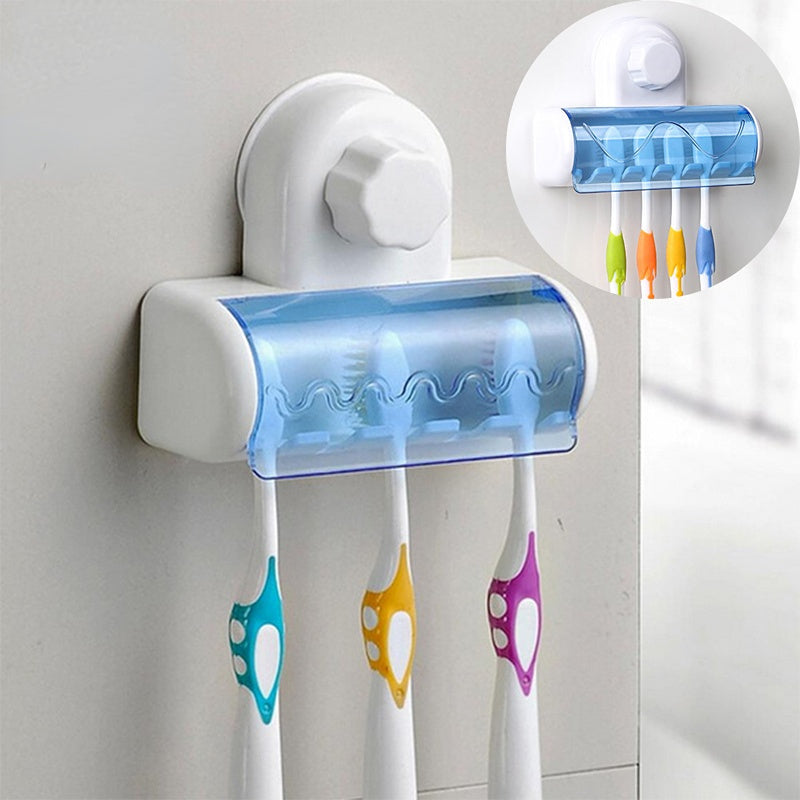 Wall-Mounted Toothbrush Holder with Suction Cup Cover Organizer