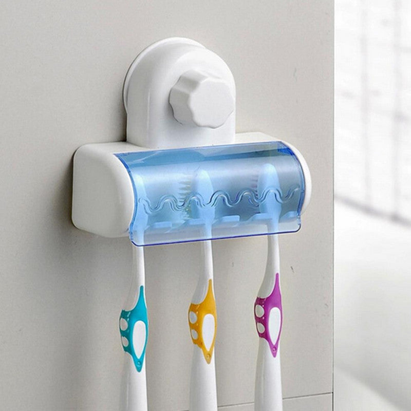 Wall-Mounted Toothbrush Holder with Suction Cup Cover Organizer