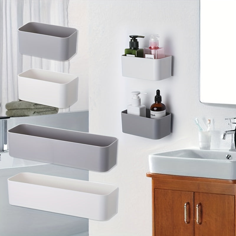Wall-Mounted Storage Box Organizer for Bathroom and Living Room, Punch-Free Adhesive
