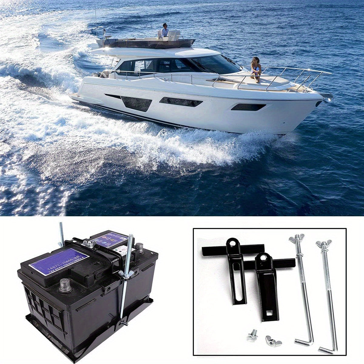 Universal Battery Hold Down Kit with L-Bolt for Cars and SUVs