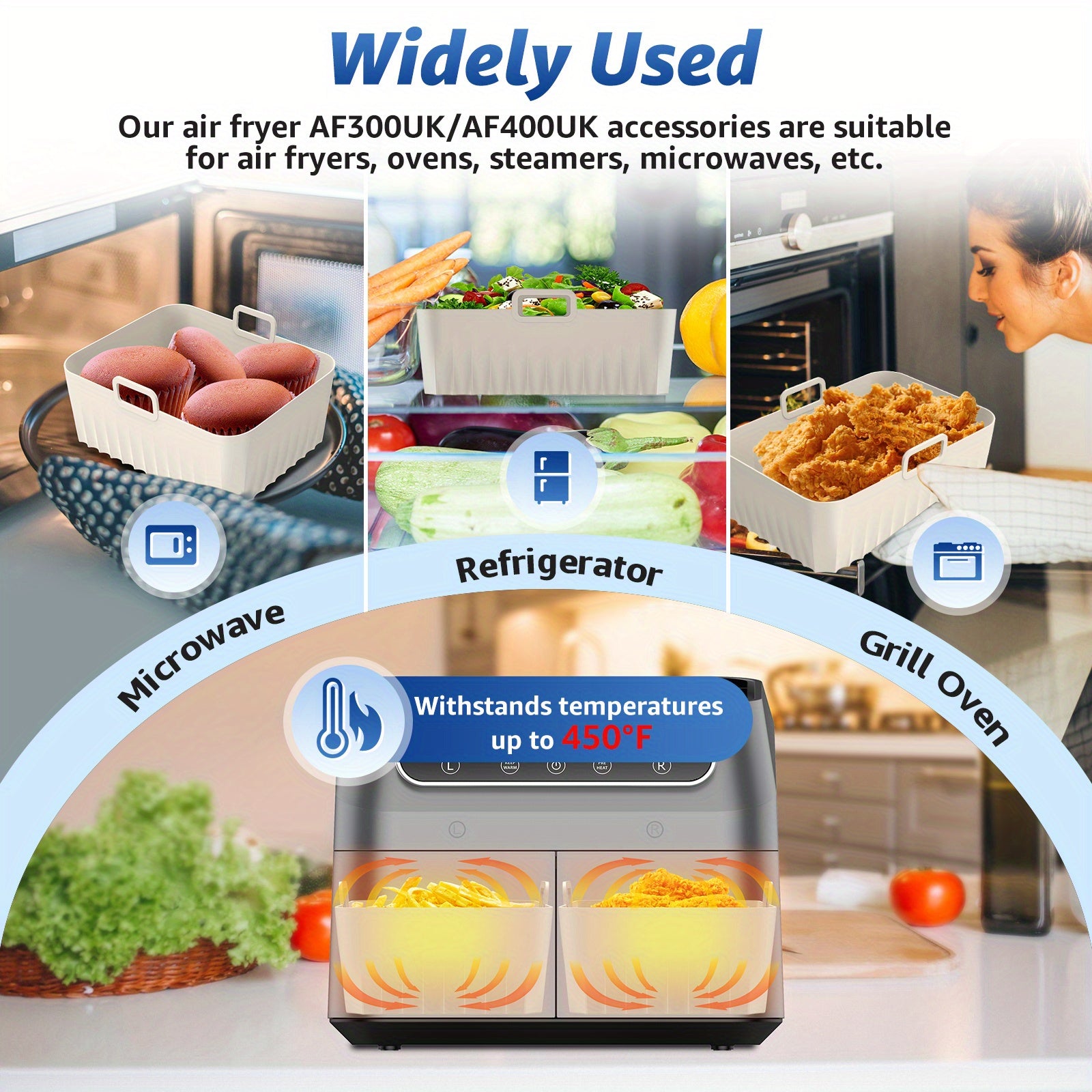 2pcs Silicone Air Fryer Liners with Handles Reusable Non-Stick Dishwasher Safe