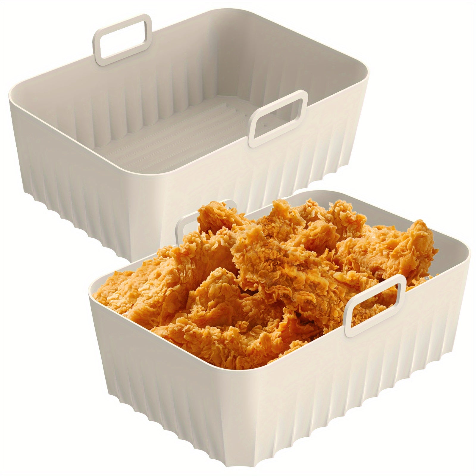 2pcs Silicone Air Fryer Liners with Handles Reusable Non-Stick Dishwasher Safe
