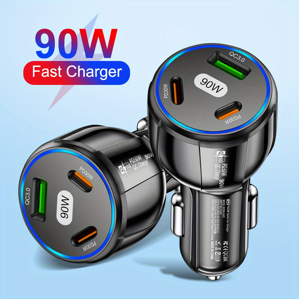90W Car Charger with USB Type C PD and Quick Charge 3.0 Fast Charging