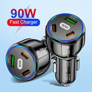90W Car Charger with USB Type C PD and Quick Charge 3.0 Fast Charging