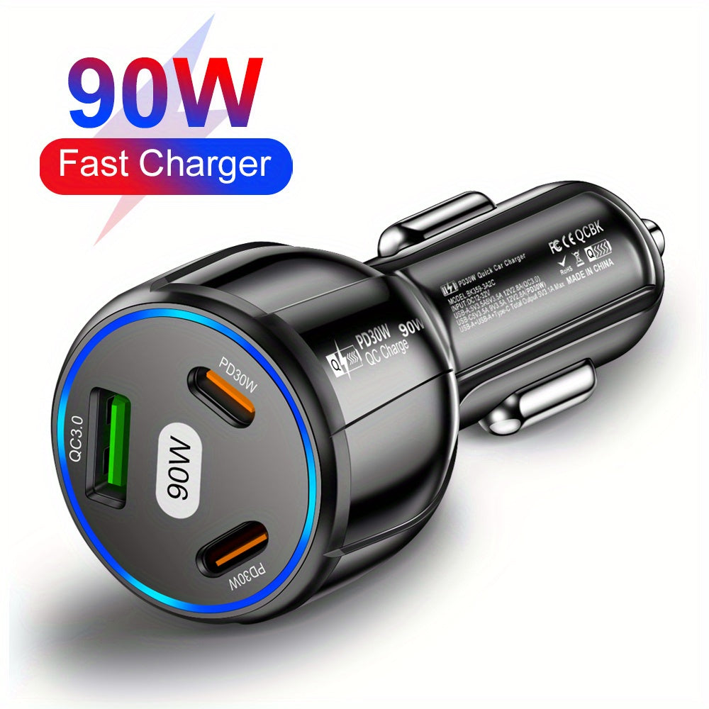 90W Car Charger with USB Type C PD and Quick Charge 3.0 Fast Charging