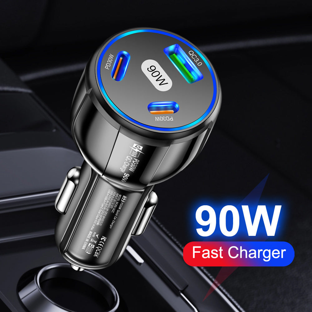 90W Car Charger with USB Type C PD and Quick Charge 3.0 Fast Charging