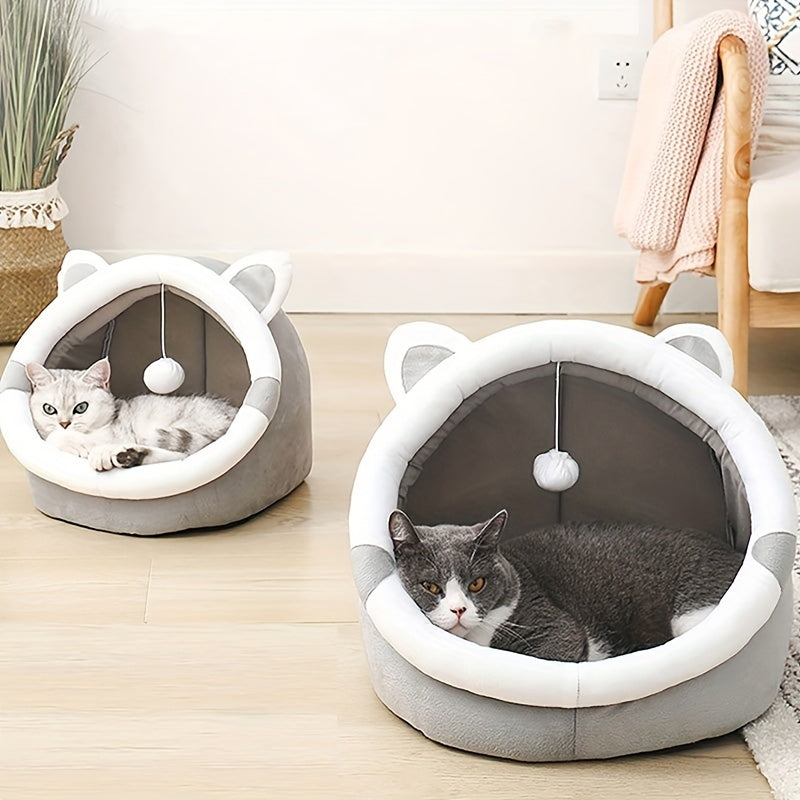 Cute Cartoon Cat Cave Bed for Small Cats and Kittens Soft Plush Cozy Pet House