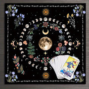 Moon & Flower Tarot Tablecloth for Witchy Home Decor Polyester Altar Cloth