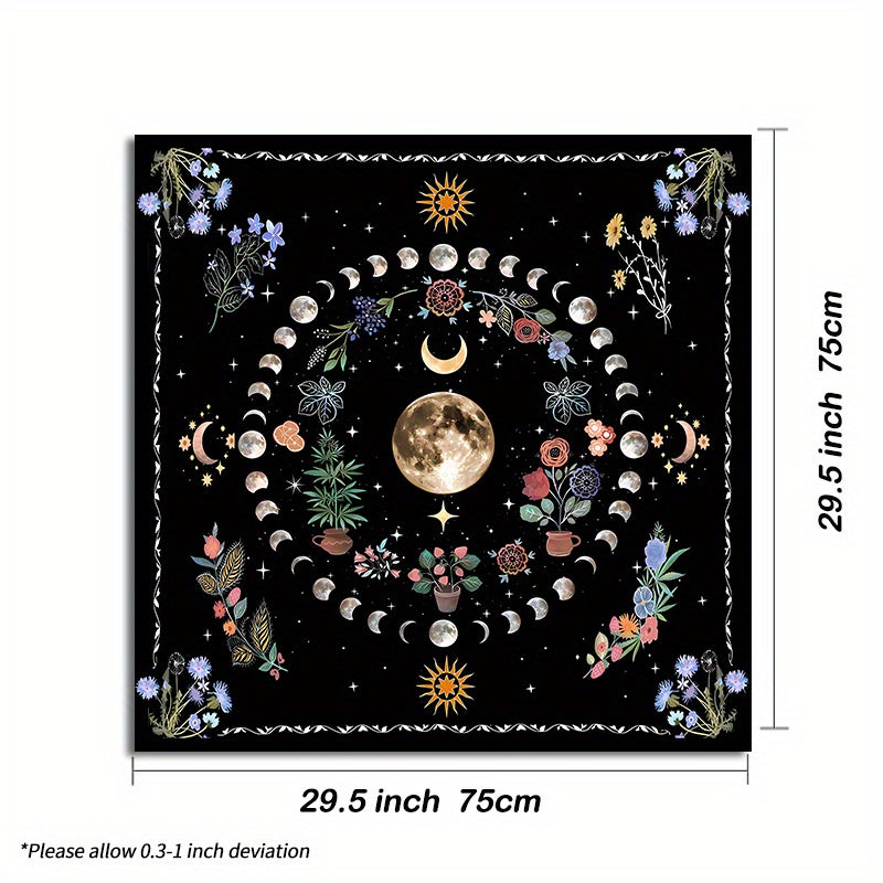 Moon & Flower Tarot Tablecloth for Witchy Home Decor Polyester Altar Cloth