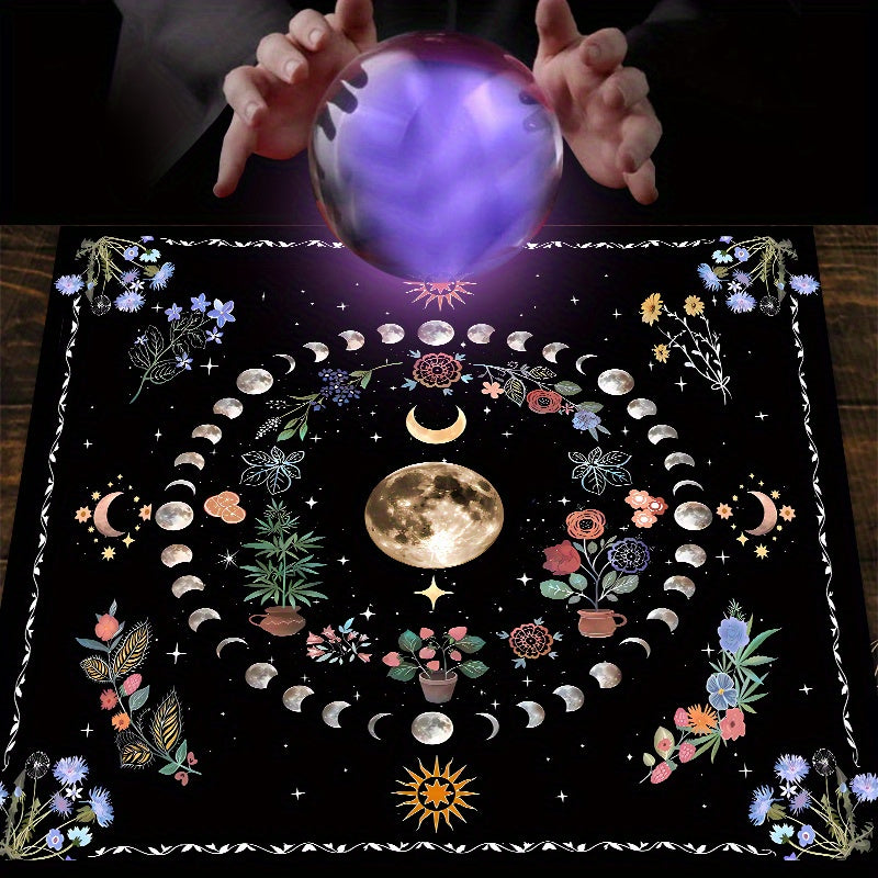 Moon & Flower Tarot Tablecloth for Witchy Home Decor Polyester Altar Cloth