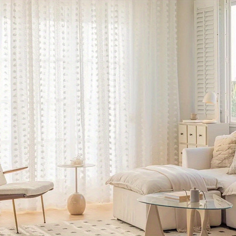 French Country Style Sheer Curtain with Jacquard Pattern for Living Room or Bedroom