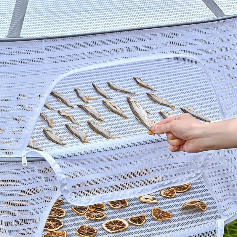 Foldable Drying Rack with Zipper, 1-3 Layers, Non-Toxic Polyester Mesh for Fish and Herbs