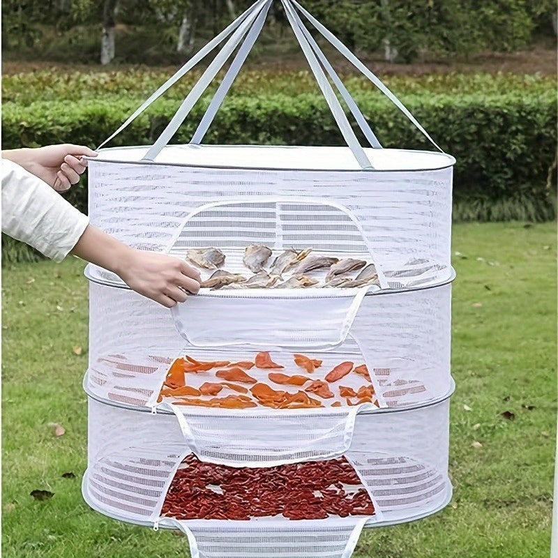 Foldable Drying Rack with Zipper, 1-3 Layers, Non-Toxic Polyester Mesh for Fish and Herbs