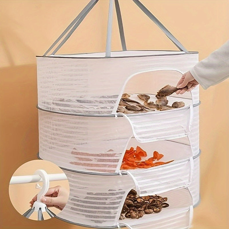 Foldable Drying Rack with Zipper, 1-3 Layers, Non-Toxic Polyester Mesh for Fish and Herbs