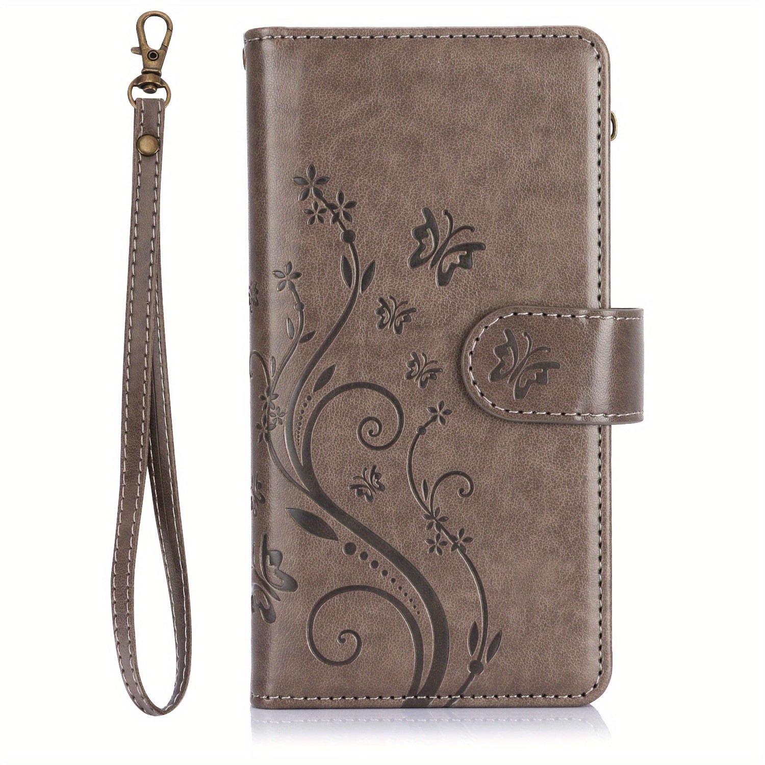 Faux Leather Butterfly Flower Phone Wallet Case for Samsung Galaxy A Series with Card Slots Stand and Lanyard