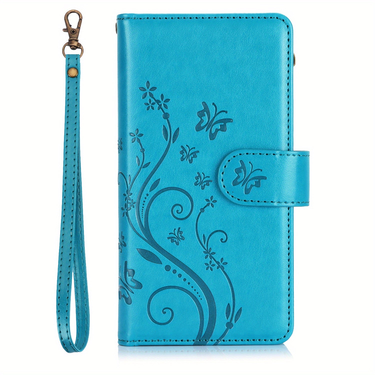 Faux Leather Butterfly Flower Phone Wallet Case for Samsung Galaxy A Series with Card Slots Stand and Lanyard
