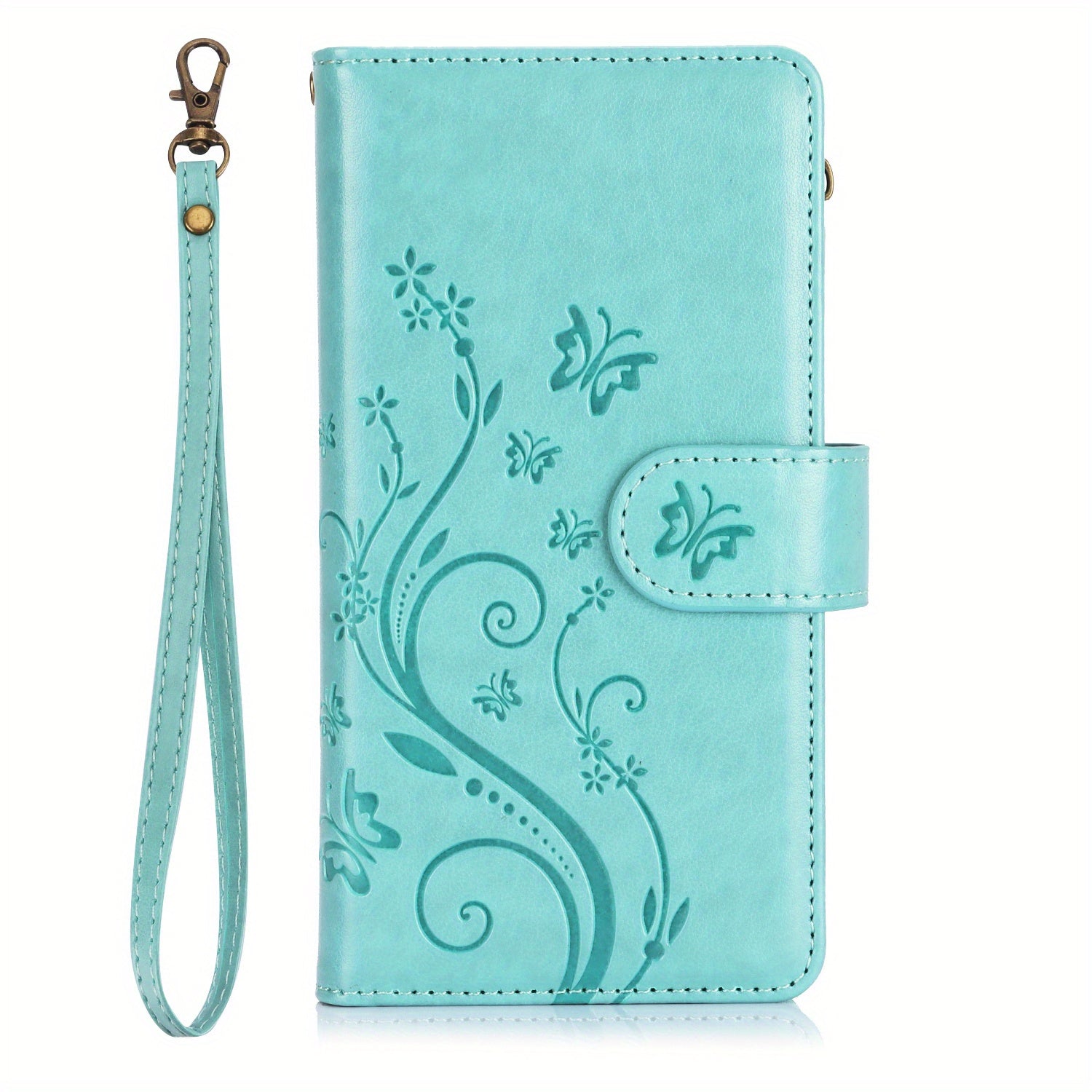 Faux Leather Butterfly Flower Phone Wallet Case for Samsung Galaxy A Series with Card Slots Stand and Lanyard