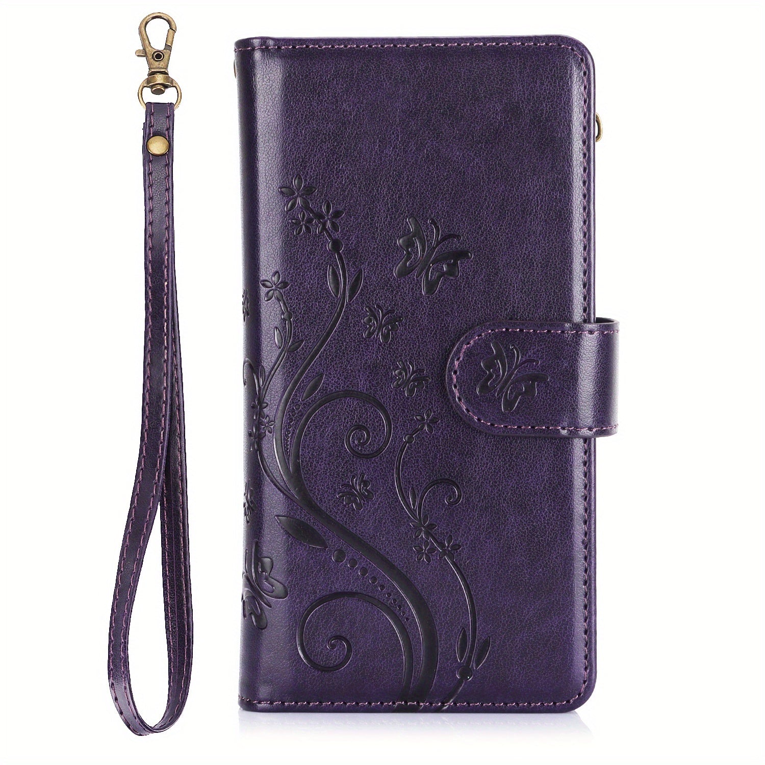 Faux Leather Butterfly Flower Phone Wallet Case for Samsung Galaxy A Series with Card Slots Stand and Lanyard