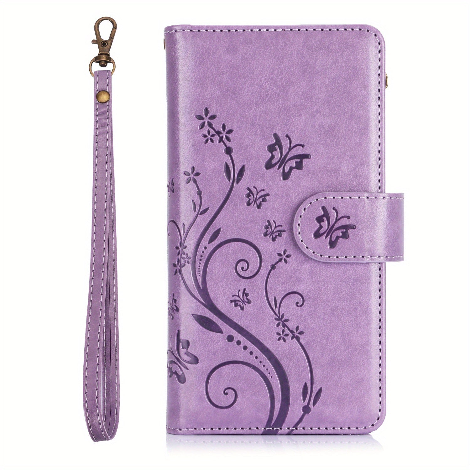 Faux Leather Butterfly Flower Phone Wallet Case for Samsung Galaxy A Series with Card Slots Stand and Lanyard