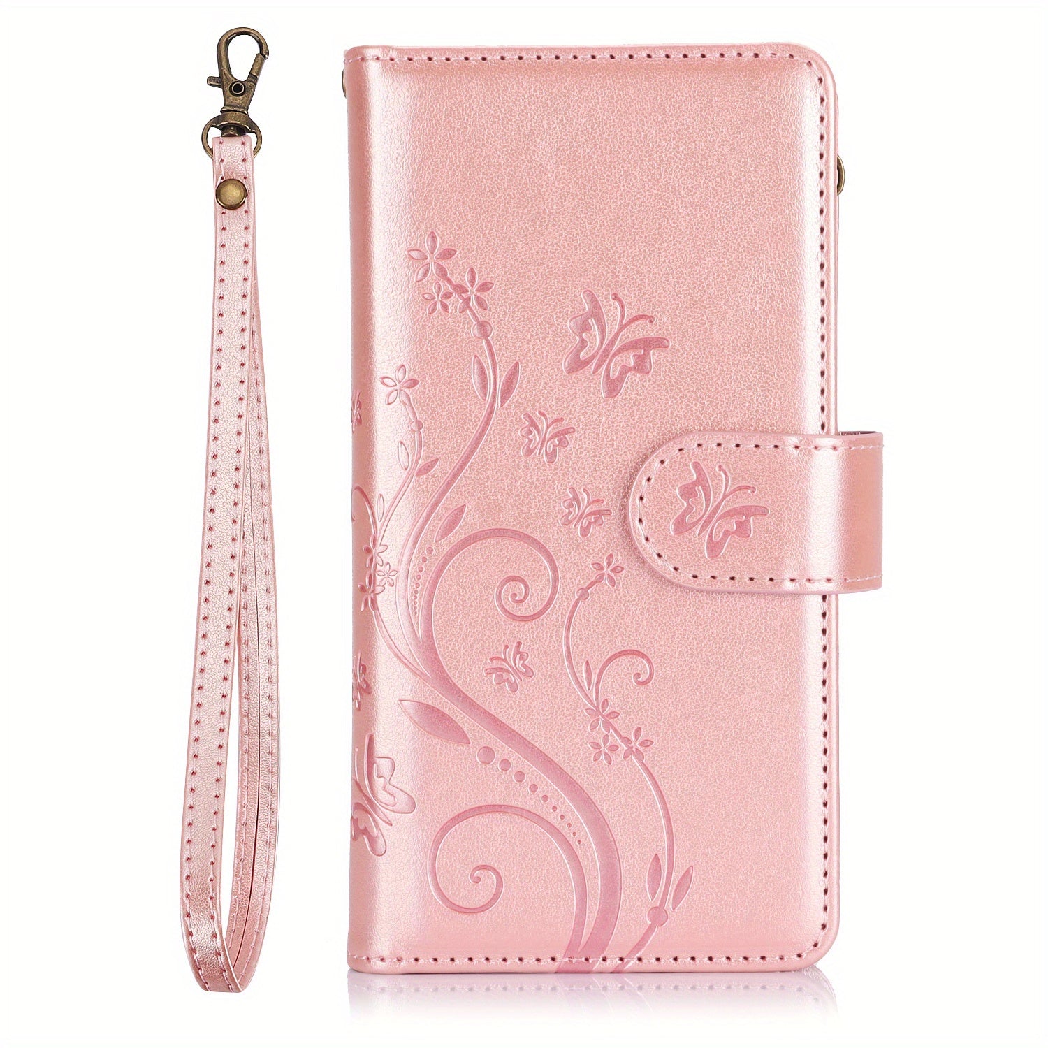 Faux Leather Butterfly Flower Phone Wallet Case for Samsung Galaxy A Series with Card Slots Stand and Lanyard