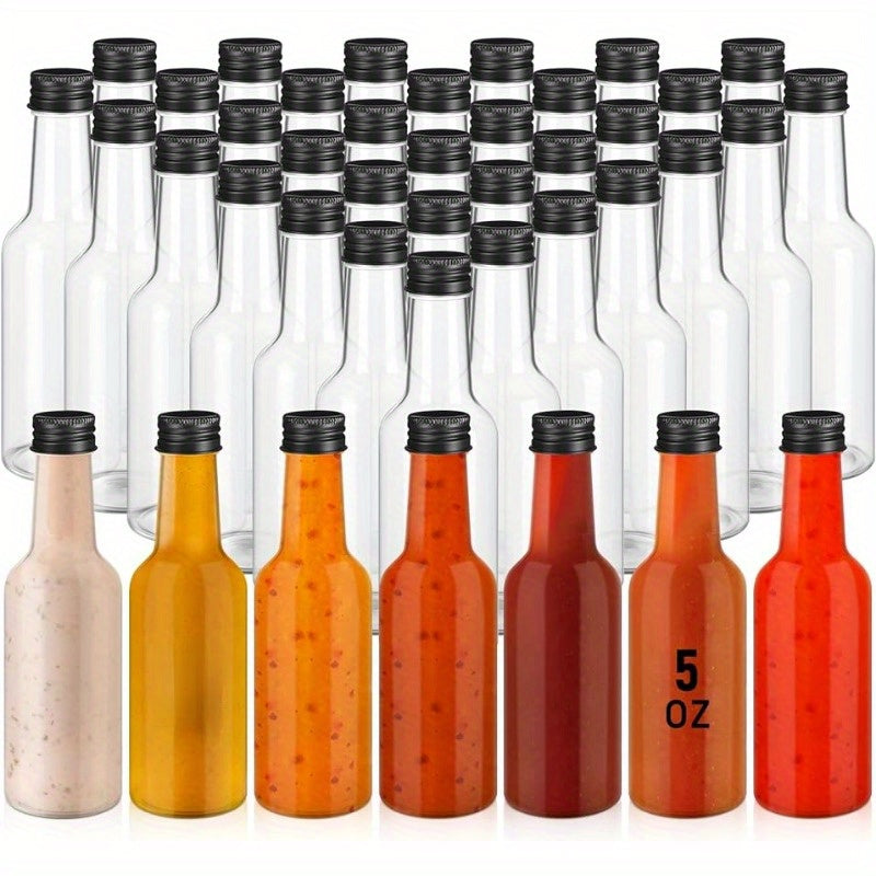 Set of 24 Clear Plastic Bottles 5oz Leak-Proof Caps for Condiments Sauces