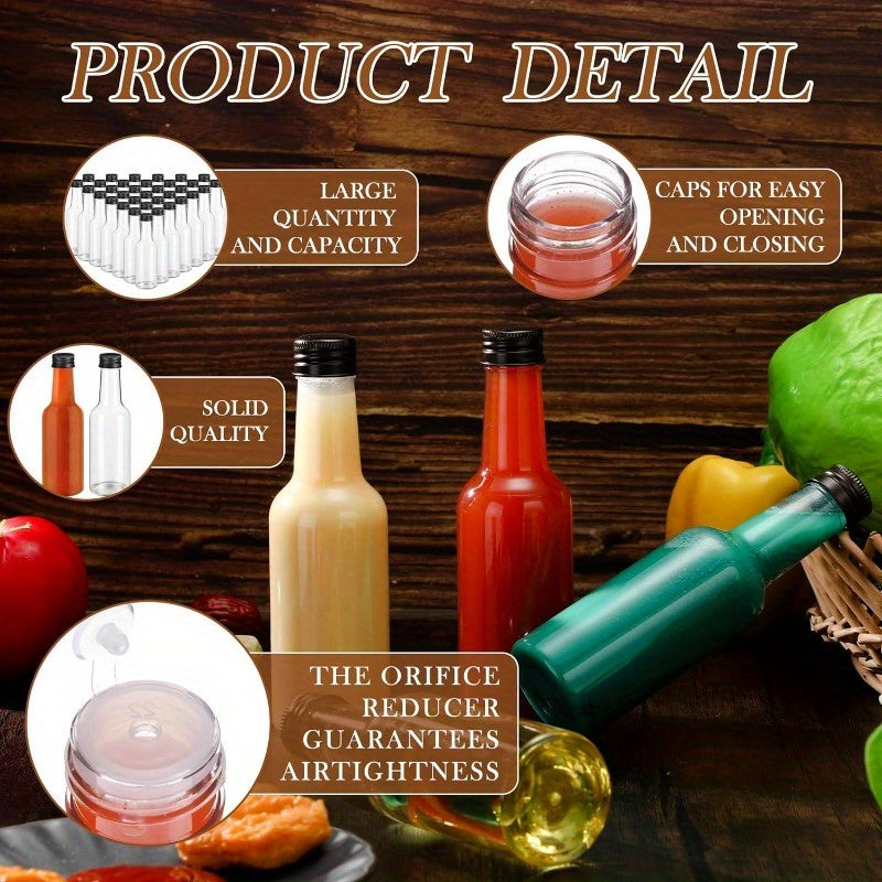 Set of 24 Clear Plastic Bottles 5oz Leak-Proof Caps for Condiments Sauces