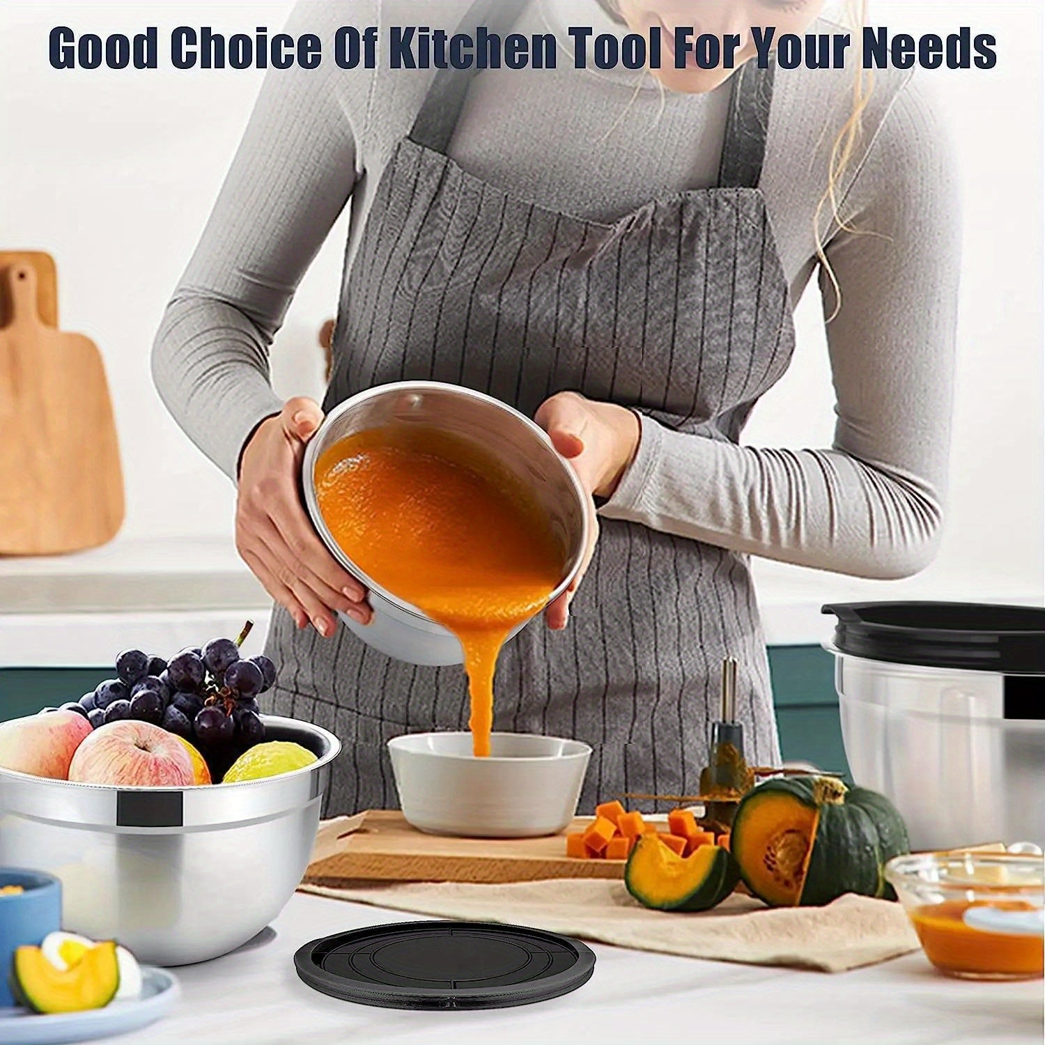 Juego de 5 cuencos de acero inoxidable con tapas herméticas para hornear y almacenar