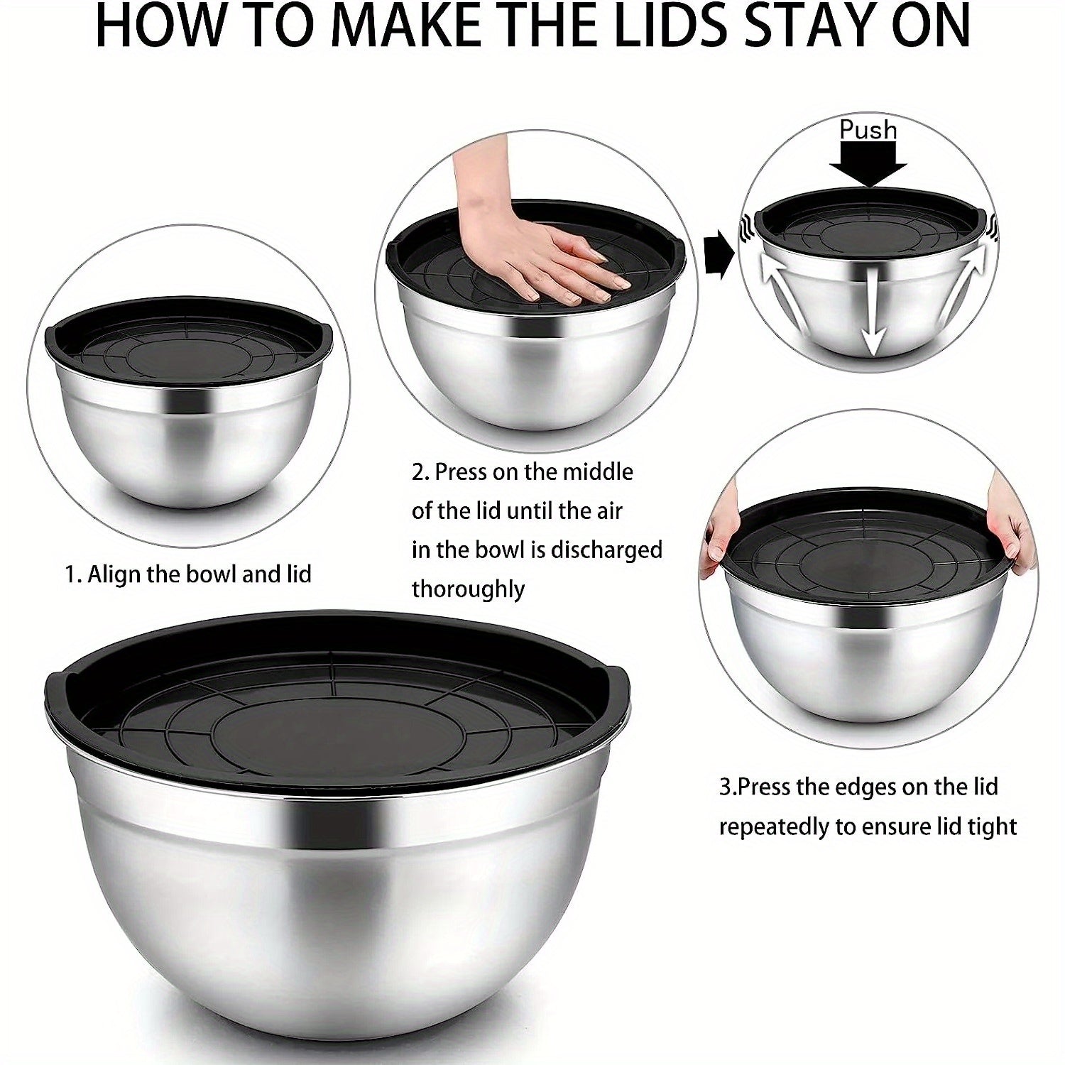 Juego de 5 cuencos de acero inoxidable con tapas herméticas para hornear y almacenar