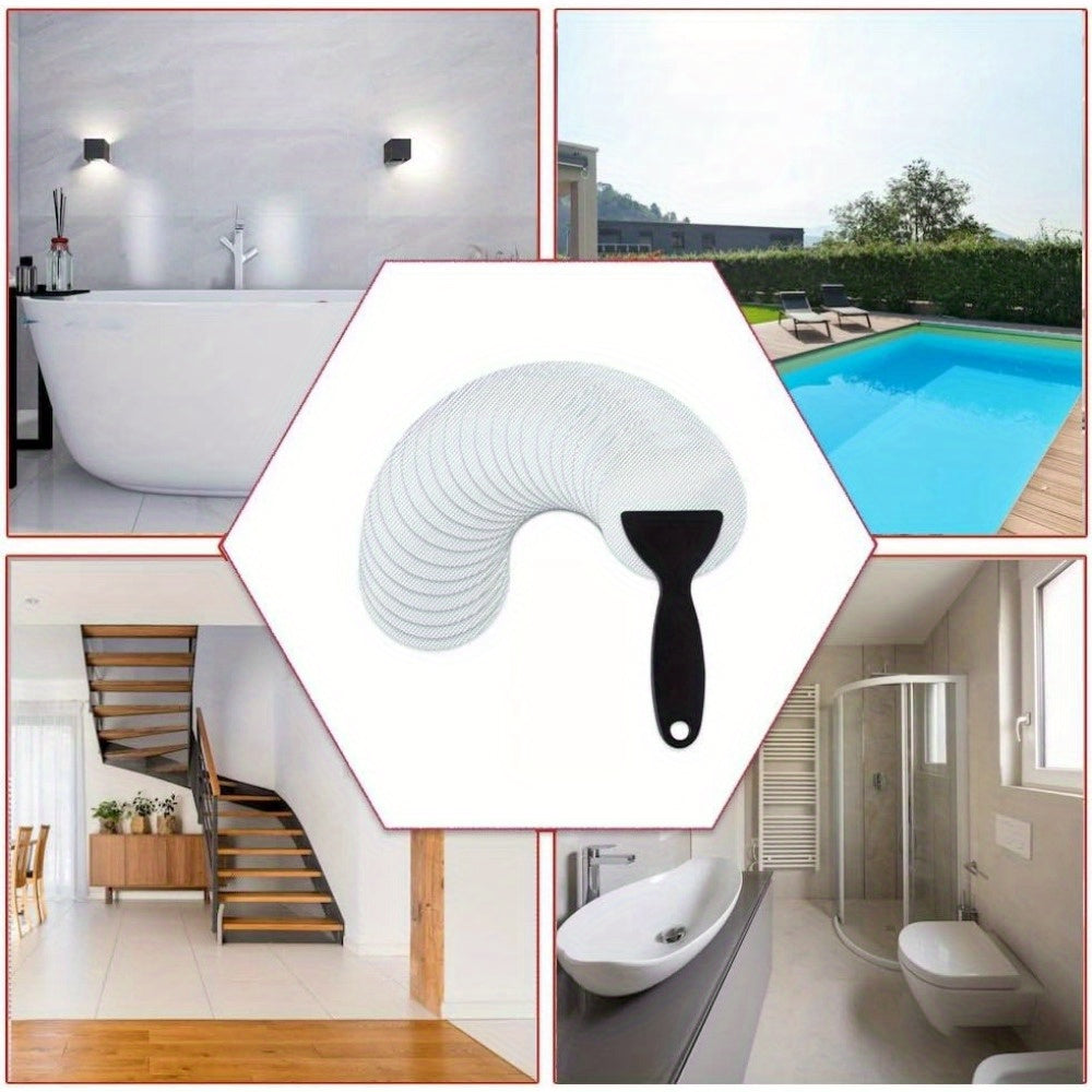 Set of 6 Non-Slip Bathtub Stickers with Scraper, Adhesive Safety Treads for Shower and Bathroom