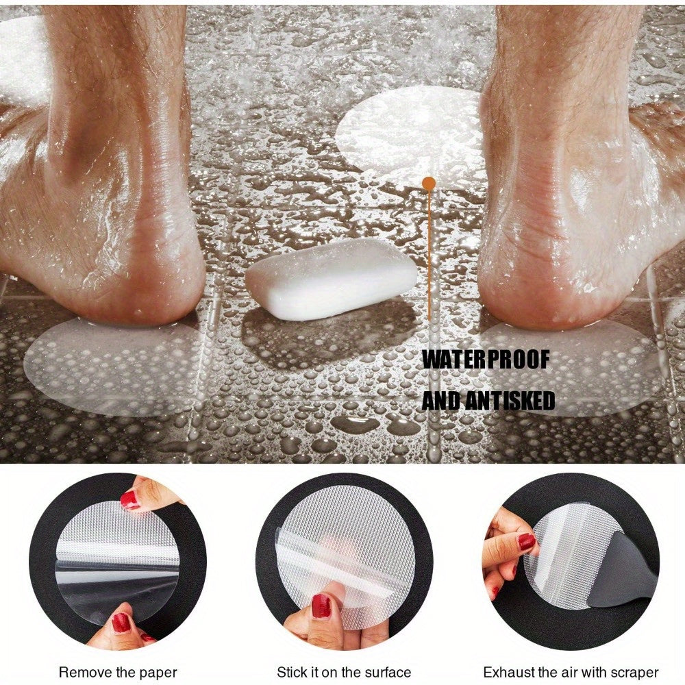 Set of 6 Non-Slip Bathtub Stickers with Scraper, Adhesive Safety Treads for Shower and Bathroom