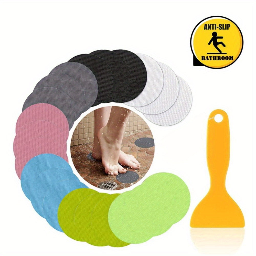 Set of 6 Non-Slip Bathtub Stickers with Scraper, Adhesive Safety Treads for Shower and Bathroom