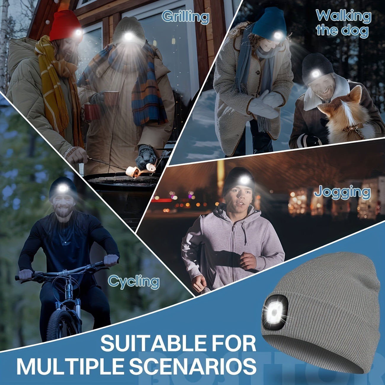 Gorro unisex con luz LED, de punto, iluminación sin manos para actividades al aire libre