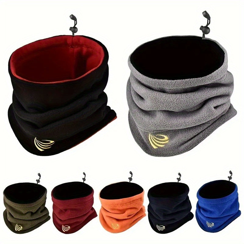 Black Winter Knit Neck Gaiter Double-Sided Fleece-Lined Windproof Neck Warmer for Skiing Cycling