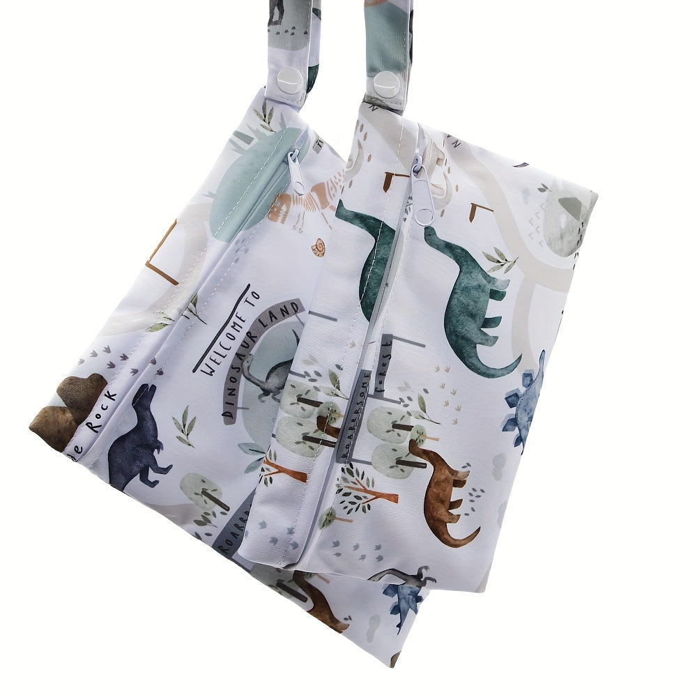 Set of 2 Dinosaur Print Waterproof Reusable Diaper and Wet Dry Bags for Baby and Toddler