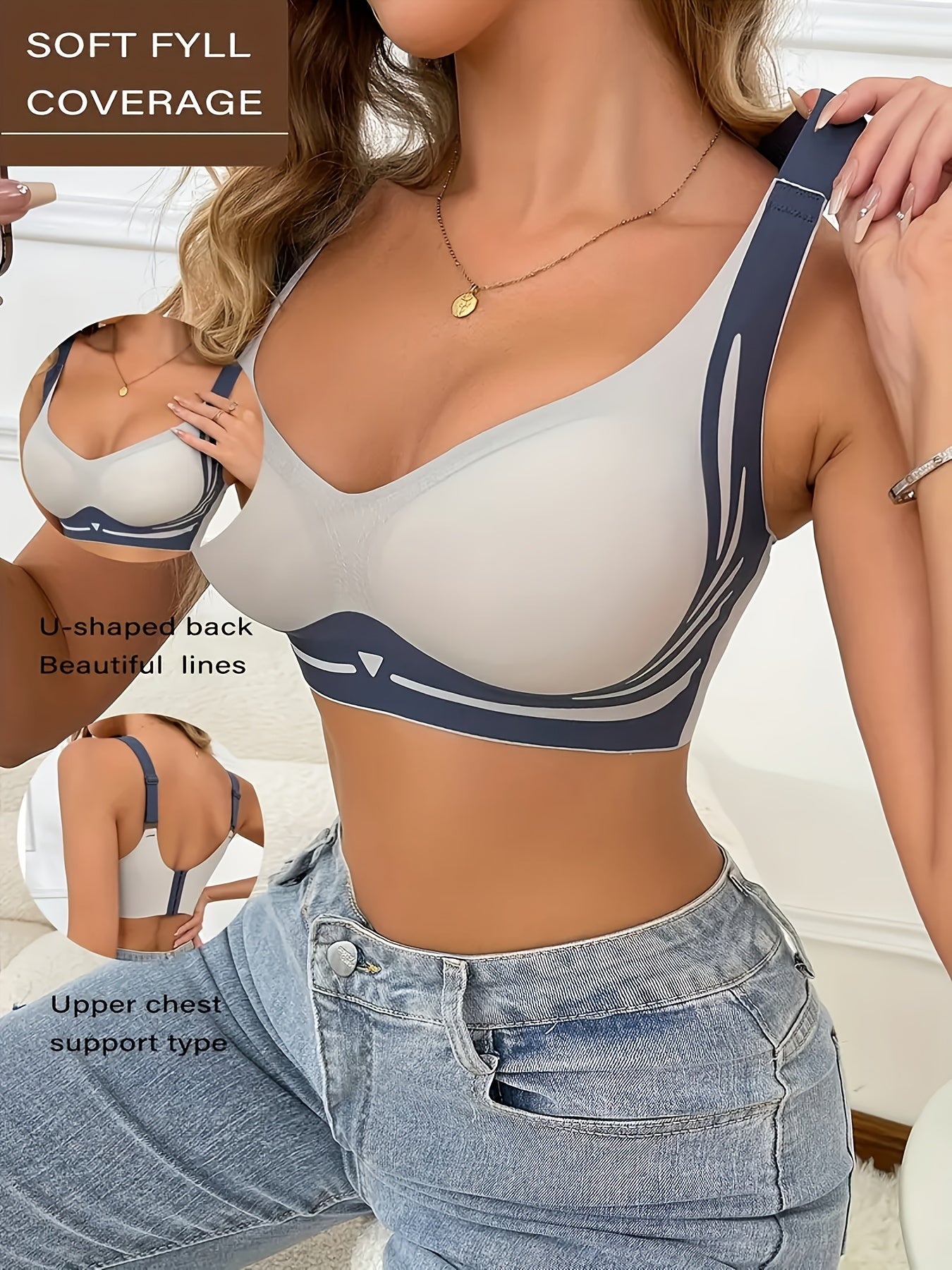 Plus Size Women's Summer Seamless Bra Set with Color Block Pattern