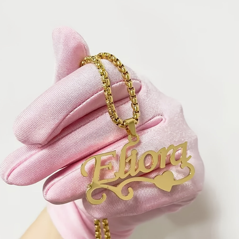 Collar personalizado con nombre cortado con láser y colgante de corazón, diseño de onda moderna, regalo para Navidad y Día del Padre