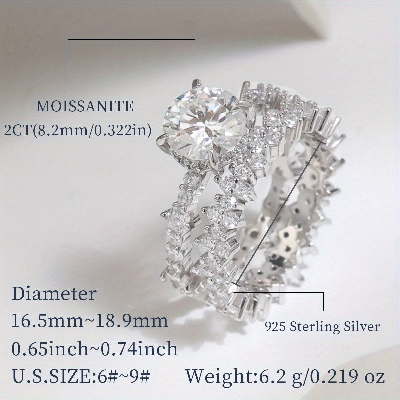 Zamonaviy 2-qismli Moissanite To'y Halqasi To'plami - 925 Sterling Silverdan tayyorlangan, Allergiyaga qarshi, Abadiy Dumaloq Kesim, To'ylar va Maxsus Tadbirlar uchun Ideal, Chiroyli Sovg'a Qutisida taqdim etilgan.