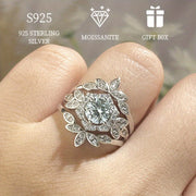 Sterling Silver Moissanite Flower Design Stacking Rings for Women