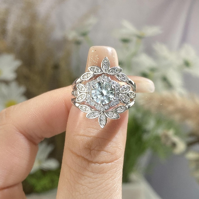 Sterling Silver Moissanite Flower Design Stacking Rings for Women