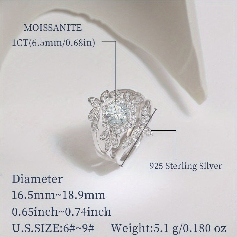 Sterling Silver Moissanite Flower Design Stacking Rings for Women